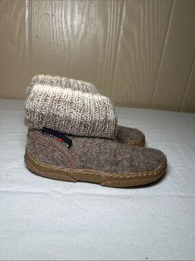 Haflinger Fidelius Yuki children’s Tan Brown Wool slipper Boots with Cream Cuff